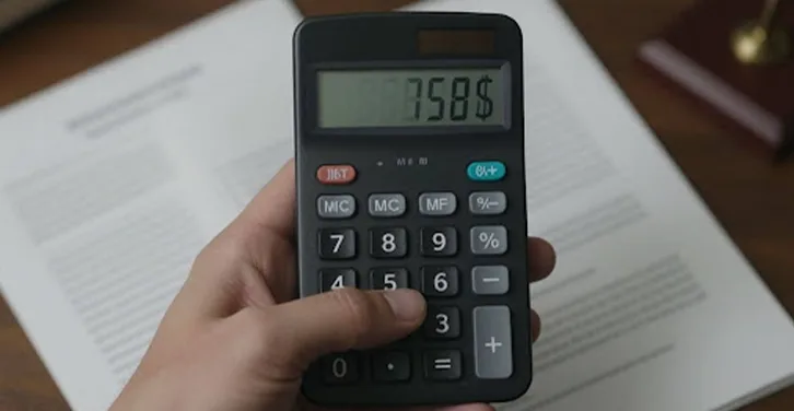 Personal injury settlement calculator with dollar sign. 